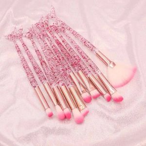 10pcs Pink Mermaid Makeup Brushes Set Eyeshadow Blush Foundation Brush Brush Brush Crystal Diamond Make Up Brush Kits Maquiagem