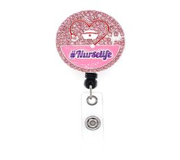 10pcs Pink Dinestone Nurse Life Life Insignas de la insignia Medicina Medical Nurse Hat for Gifts Retractable Badge Reels9444329