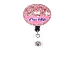 10pcs Pink Dinestone Nurse Life Life Insignas de la insignia Medicina Medical Nurse Hat for Gifts Retractable Badge Reels29994329