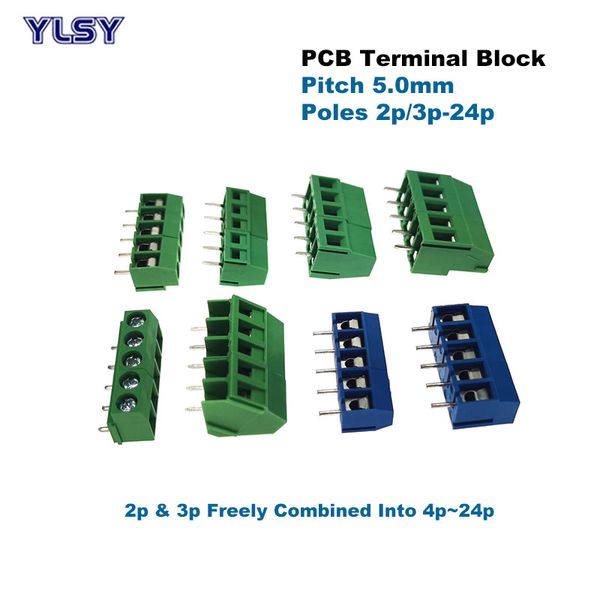 Terminal PCB à vis de 10pcs Pitch 5 mm Bornier Bornier Angle droit droit 2 / 3pin câble filaire Connecteur Morsettiera 10-20A 1,5 / 2,5 mm2