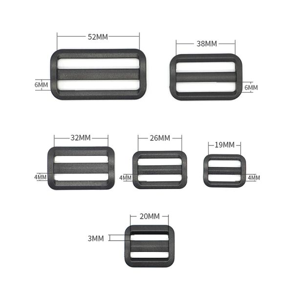 10pcs Plastic Tri Glides Slide 3 Bar Rectangle / Ajusteur carré Sangle pour la courroie de bandoulière Craft Sac Courteille de 2-5 cm