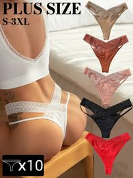 10pcs Plus taille Sangle Sexy Cross pour femmes sous-vêtements en dentelle lowrise féminin strings G String Large Thong Pack S3xl 240407