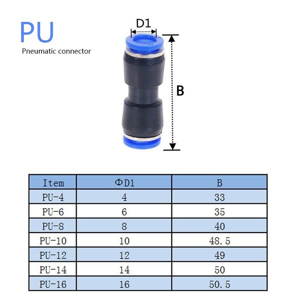 10pcs Pneumatic Air Adapter PU PUG Series 6 mm 8 mm à 10 mm 12 mm Connecteur de tube Air Pipe d'eau Push dans le tuyau Coupage rapide