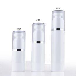 Botellas de bomba sin aire PET con borde de plástico portátil, 10 Uds., 15ml, 30ml, 50ml, botellas de Perfume para loción al vacío, contenedor cosmético pequeño vacío Wloaq