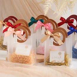 10 stuks PU lederen draagtas met lint tag kaart mat transparant geschenkzakje bruiloft decoratie feestartikelen geschenkverpakking 240304