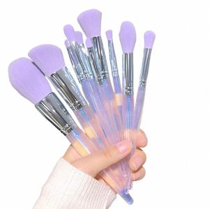 10pcs pinceaux de maquillage violet ensemble avec sac de rangement pinceau fondant moelleux pinceau pour les yeux doux ensemble complet d'outils de maquillage R6tb #