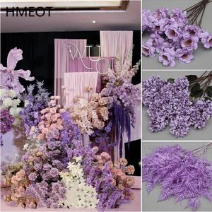 10pcs Purple Series Silk Flower Plant Mist Mist Grass Mariage Party Floral Row Arrangements Matériaux DÉCOR HOME BOUQUET PROPS 240416