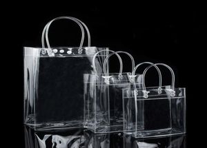 10 -stks PVC Plastic Gift Bags met handgrepen Plastic Wine Packaging Bags Clear Handtas Party Gunsten Bag Fashion PP met knop675369