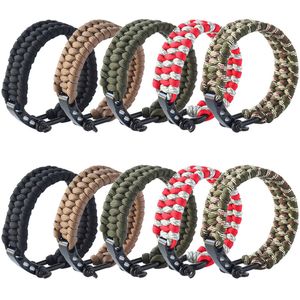 10 stks Qinggear Handgemaakte Paracord Survival Armband met verstelbare roestvrijstalen beugel Parachute touw Noodsituatie Outdoor Gadgets