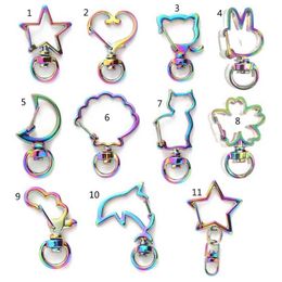 10 stks Rainbow Metal Snap Hook Lobster Clasp Lanyard met Sleutelhanger voor Sleutelhanger Heart Star Cat Sleutelhanger DIY Tassen vinden G1019