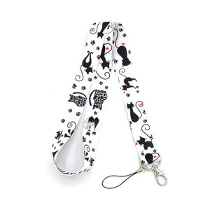 10 stks RE249 Black Cat Kids Cartoon Neck Lanyard Sleutelhanger Mobiele Telefoon Strap ID Badge Houder Sleutelhanger Sleutelhangers Cosplay Accessoire