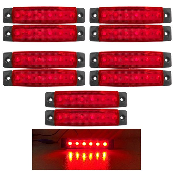 10 Uds rojo 12V 24V 6 luces LED de posición lateral bombillas de coche luces de señal de giro luces laterales para remolque de camión