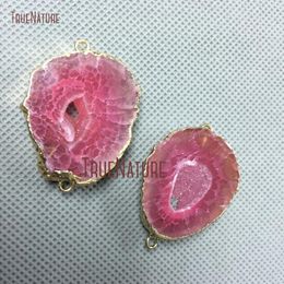 10 stks Rode Agates Geode Druzy Connector Pure Gold Color Onregelmatige Shape Connector Ca. 35mm PC2945