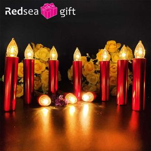 10pcs bougies de Noël rouges lumière sans flamme LED télécommande bougie électronique décoration de mariage fête d'anniversaire avec clip 210702