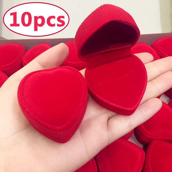 10pcs Red Velvet Heart Ring Box Jewelry Case Cajas de regalo Cajas de regalo Boda Organizador Romenador Ring Case al por mayor
