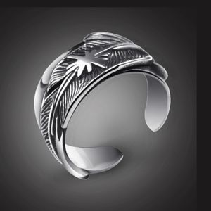 Bague ouverte en forme de plume, couleur argent rétro, pour hommes et femmes, Hip Hop Rock, unisexe, Punk, cadeau, 10 pièces