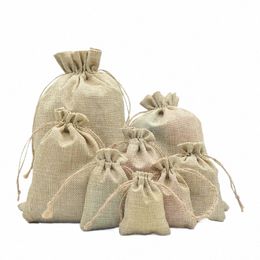 10pcs sac de magasin réutilisable sacs à cordon en lin de jute naturel accessoires de bijoux cosmétiques sac d'emballage 12 tailles à choisir i0EW #