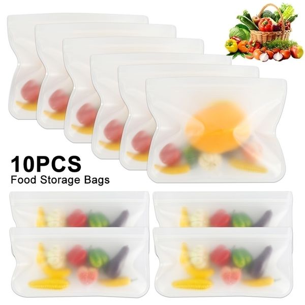 Sac de rangement réutilisable de 10pcs Sac à contenant de fuite de verrouillage à fermeture éclair pour les collations de déjeuner Sandwich Freacing Freezer Cuisine Food Y200429