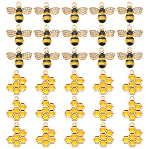 10 pièces strass abeille émail breloques alliage métal nid d'abeille pendentifs pour collier à faire soi-même Bracelet boucle d'oreille fabrication de bijoux artisanat