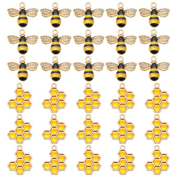 10 pièces strass abeille émail breloques alliage métal nid d'abeille pendentifs pour collier à faire soi-même Bracelet boucle d'oreille fabrication de bijoux artisanat