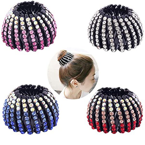 10pcs / Strass Oiseaux Nid En Forme De Pinces À Cheveux Titulaire De Queue De Cheval Extensible Pinces À Cheveux Pinces Boucles Rétractables Donut Bun Maker pour femmes fille