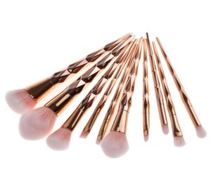 10PCS Rose Gold Make Up Brush Set Hoge kwaliteit Foundation Blusher Poederborstel Gereedschap Platte Eyeliner Wenkbrauw Make-up Brush3342131