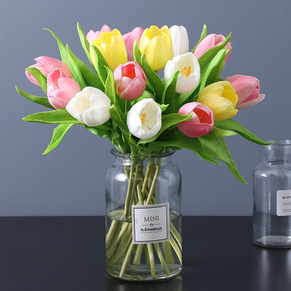 10 pièces tête ronde grandes tulipes PU fleurs artificielles décor de mariage fausses fleurs tulipes fête intérieur maison salon Table fleur