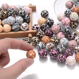 Cuentas de silicona estampadas redondas de 10 piezas de 15 mm Beads de silicona estampada de leopardo para joyas que hacen accesorios de joyería de bricolaje 240422