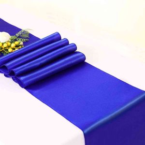 10 PCS Bleu Royal Satin Chemins De Table De Luxe De Mariage Banquet Décorations Table À Manger Décor De Table De Mariage Décoration 211117