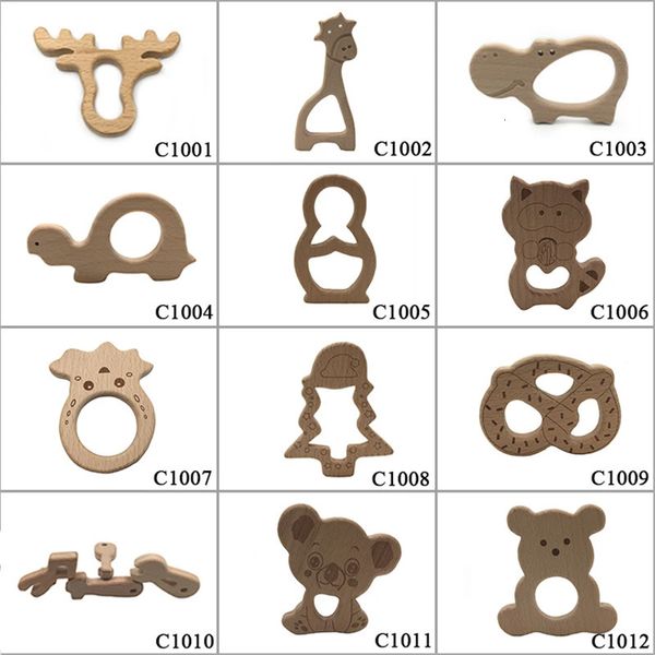 10pcs Safe Kara Teething Baby Teether Bois mignon Design Anneau en bois Forme animale Jouet fait à la main en bois dentition-girafe dentition 240307