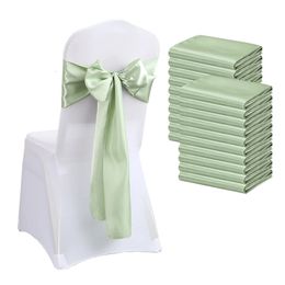 10pcs Sage Green Satin Chair Sashes Bows Cover Ribbons For Wedding Banquet Party Baby Shower Event Event Decorations 240407
