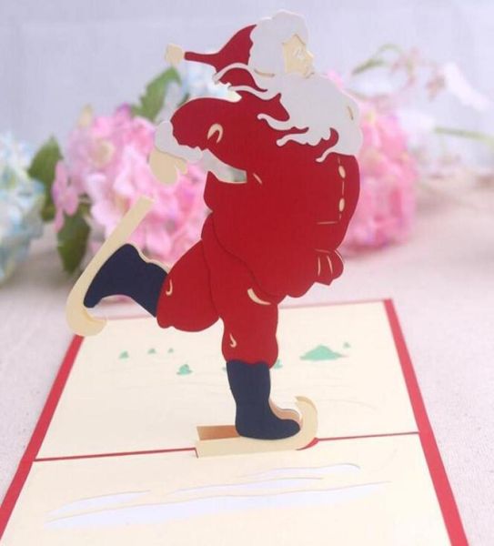 10pcs Santa Claus Kirigami Kirigami Origami 3d Pop Up Tarjetas de felicitación Invitación Postal para cumpleaños Fiesta de Navidad Gift9439138