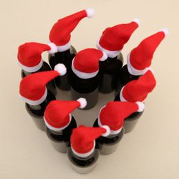 10pcs Santa Claus Sombreros Partidos de la botella de vinos Partidos de regalos Xmas Mini ELF HAT Decoración de navidad Año Nuevo Decoraciones de Navidad para casa