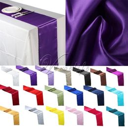 10 pièces chemin de Table en Satin décoration d'événement de fête de mariage approvisionnement en tissu satiné chaise ceinture nœud couverture de Table nappe 30 cm 275 cm T200107301u