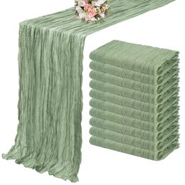 10pcs semi-chenille Sage Green Gauze Table Runner Table Dining Wedding Party Party Christmas Banquets Archs Cake Decor 240509