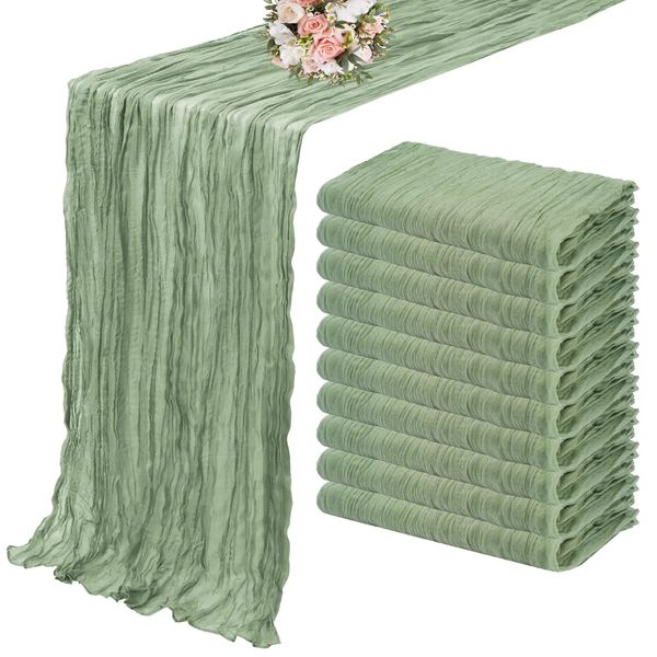 10pcs semi-chenille Sage Green Gauze Table Runner Table Dining Wedding Party Party Christmas Banquets Archs Cake Decor 240430