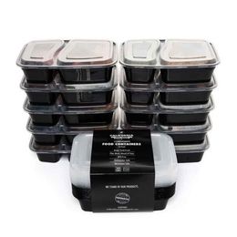 10 stks / set 2 Compartiment Maaltijd Prep Plastic Food Container Lunchbox Bento Picknick Eco-vriendelijk met Lid MicrowaveBable Lunchboxen C19041601