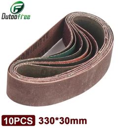 10 pièces/ensemble 330*30mm bandes abrasives 120-1000 grains bois métal doux polissage papier de verre bandes abrasives pour ponceuse à bande outil abrasif