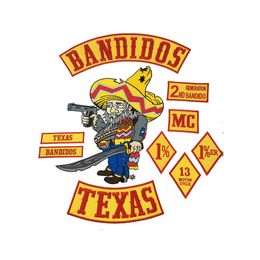 10 stks Set BANDIDOS TEXAS MC Patch Geborduurde Iron-On Volledige Back Size Jas Vest Motorfiets Biker Patch 1% Patch Shi266o