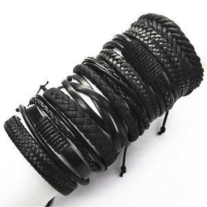 10 stks / set Zwarte Wrap Woven Nieuwe Mode Handgemaakte Mannen Armbanden Mannelijke Dames Lederen Armband Bangle Wholesale Sieraden Gift