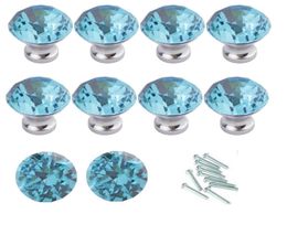 10pcs / Set Blue Diamond Forme Crystal Glass Armort Copboard Poignée de tiroir en armoire / Idéal pour les armoires de placard, de cuisine et de salle de bain (30 mm) 5909948