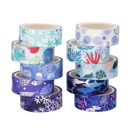 10 Stks/set Blue Ocean Washi Tape DIY Goudfolie Afplakband Leuke Decoratieve Plakband Sticker Scrapbooking Planner Briefpapier