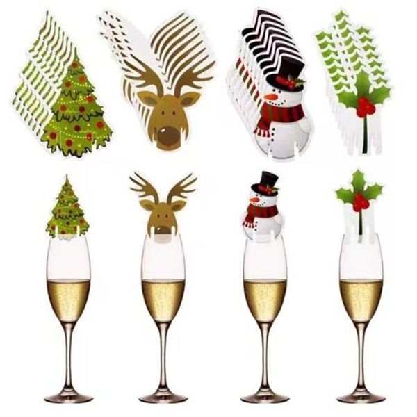 10 unids/set Tarjeta de copa de Navidad adornos navideños para el hogar 2023 sombrero de Santa decoración de copa de vino adornos Navidad Noel Año Nuevo 2024 GC2438
