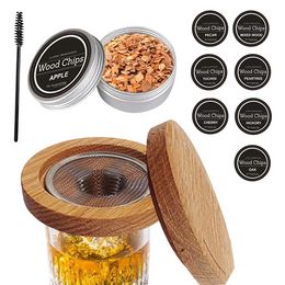 10 -stcs/set cocktail whisky roker kit met 8 verschillende smaakfruit natuurlijke houtkrullen voor drankjes keukenbar accessoires gereedschap groothandel p1116