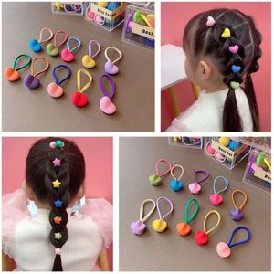 10 stks/set Leuke Hartvormige Frosted Bead Hanger Haar Touw Voor Meisjes Mode Snoep Kleur Geometrische Elastische Haarbanden Hoofddeksels