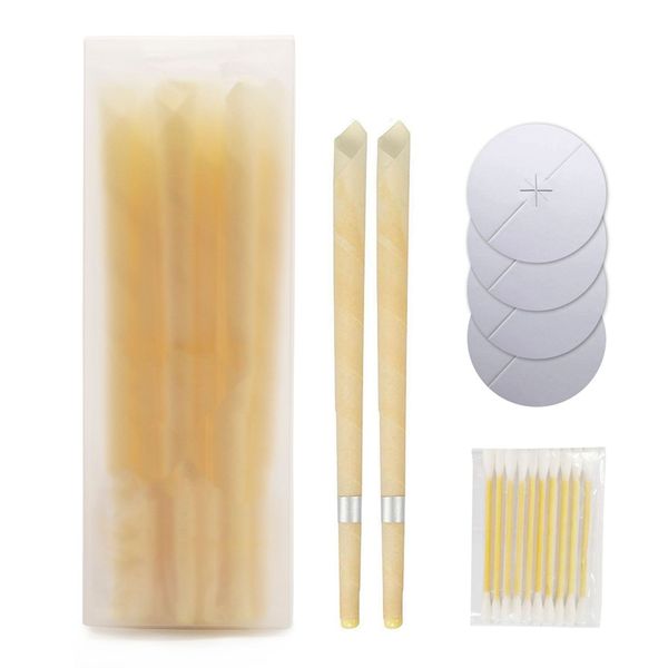 10 unids/set vela de oído tipo cuerno velas de oído con enchufe y conjunto de bastoncillos de algodón bandeja para masaje de salud relajante fragancia de cera de abejas