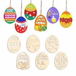 10 -stcs/Set Easter Eggs Party Gunst 8x6cm houten ambachten hangerse paasdecoratie diy handgemaakte geschilderde groothandel ee