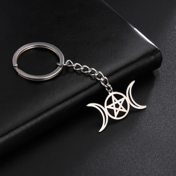 10 pièces/ensemble déesse porte-clés femmes hommes pentagramme lune Wicca pendentif porte-clés en acier inoxydable magique Pentacle sorcière bijoux en gros