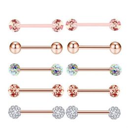 10 stks set Gold Rose Tong Ringen Rvs Acryl Oorbellen Barbells Body Tragus Piercing Sieraden Tepel Ring2544