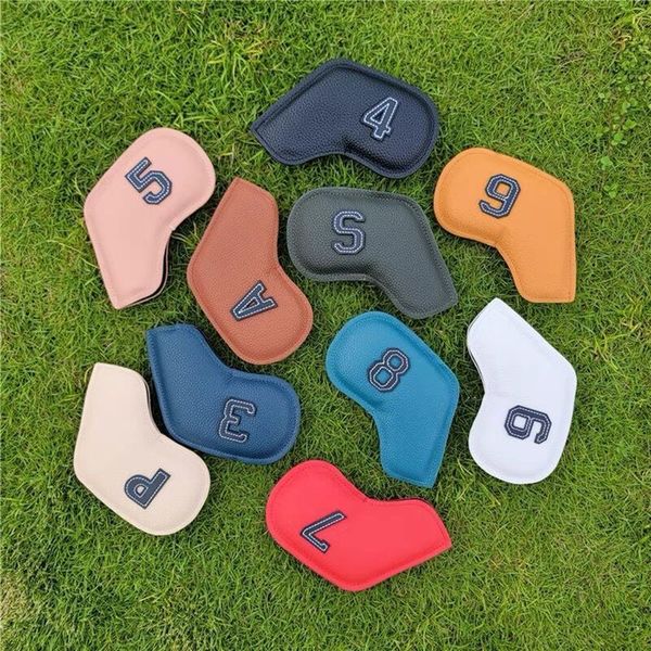 10 unids / set Golf Iron Head Cover PU Cuero Golf Club Head Cover Número 4-9 ASPX Cubierta de cuña Accesorios para equipos de entrenamiento deportivo CX220516